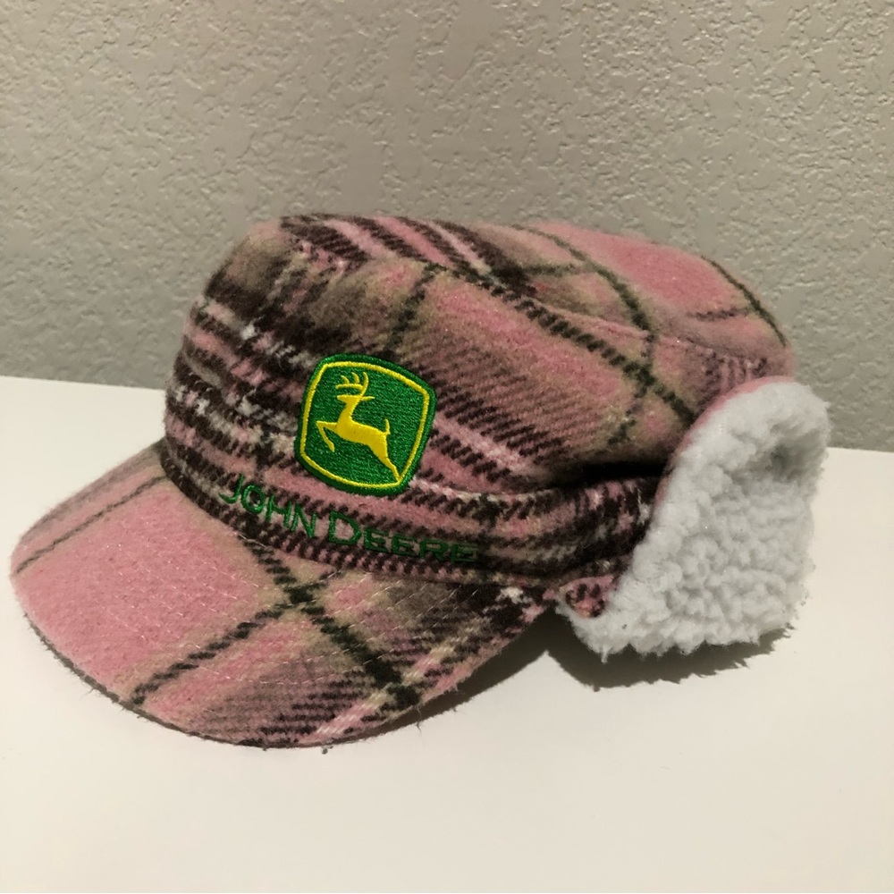 Women s John Deere Fleece Pink Hunting Hat With Ear Flaps Plaid